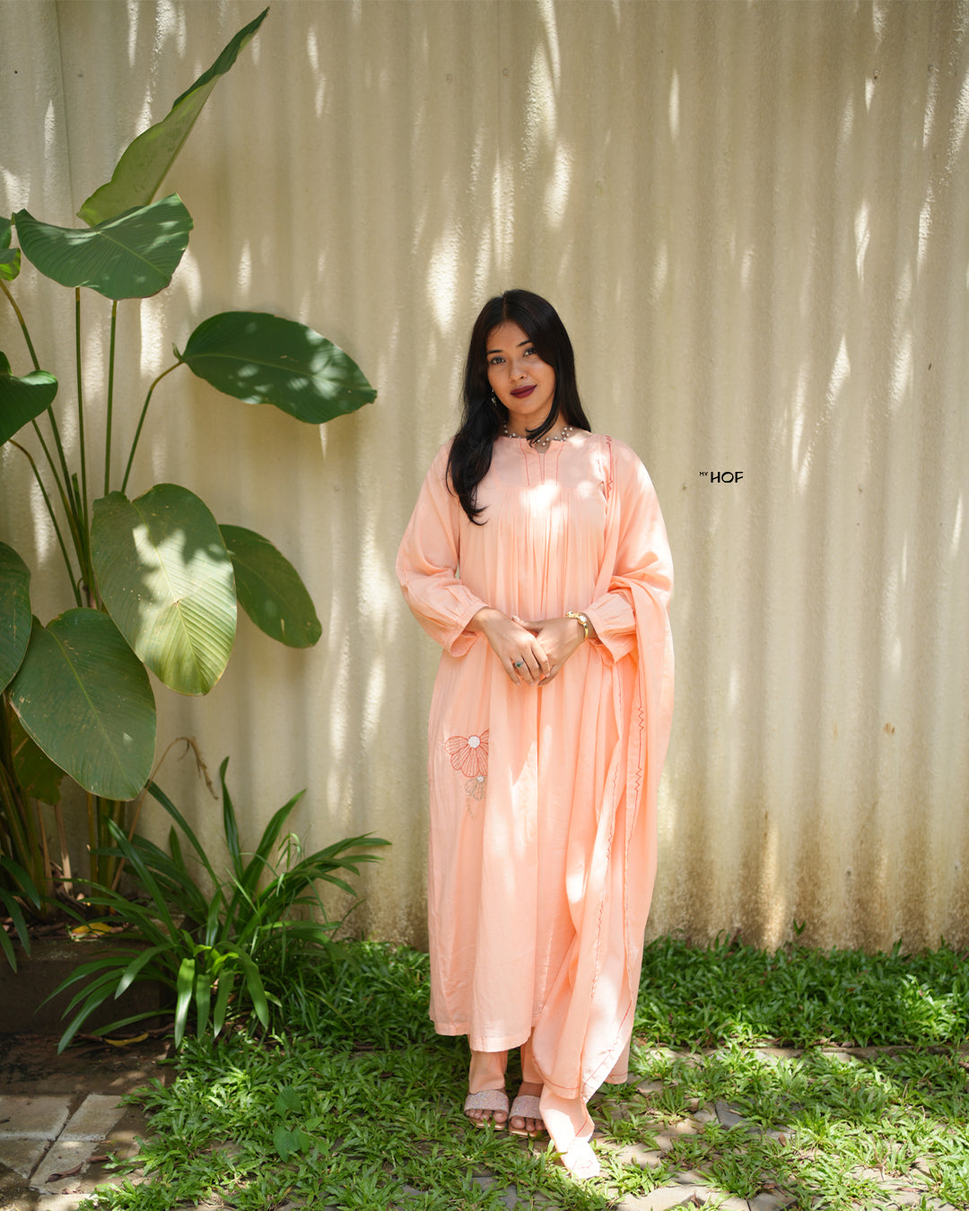 MY HOF peach  suit set In Mul Cotton