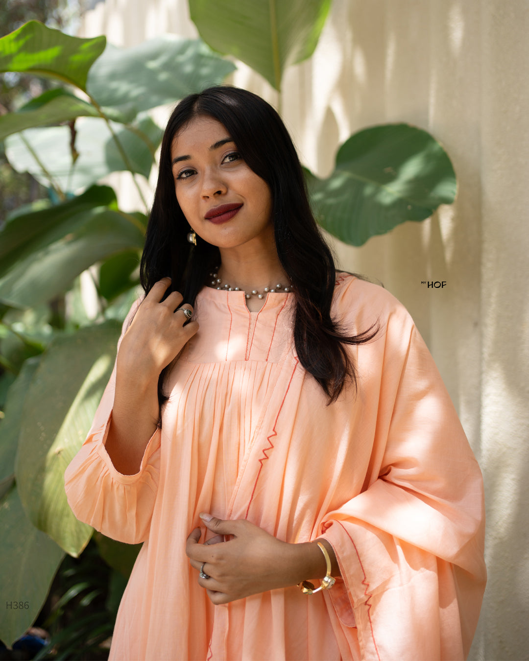 MY HOF peach  suit set In Mul Cotton