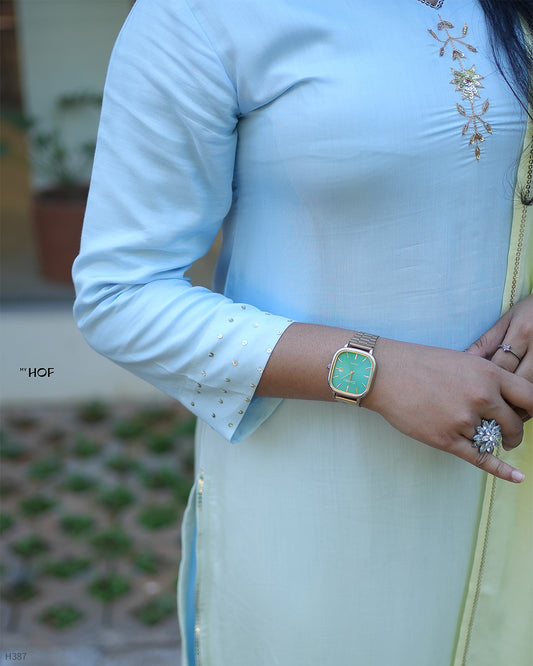 MY HOF Pastel Blue Dual Shade Suit Set In Muslin