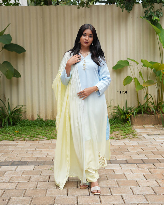 MY HOF Pastel Blue Dual Shade Suit Set In Muslin