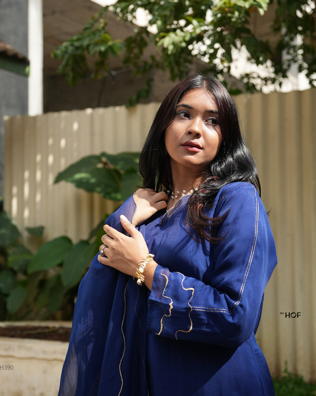 MY HOF Royal Blue Suit Set With Zari Embroidery In Organza