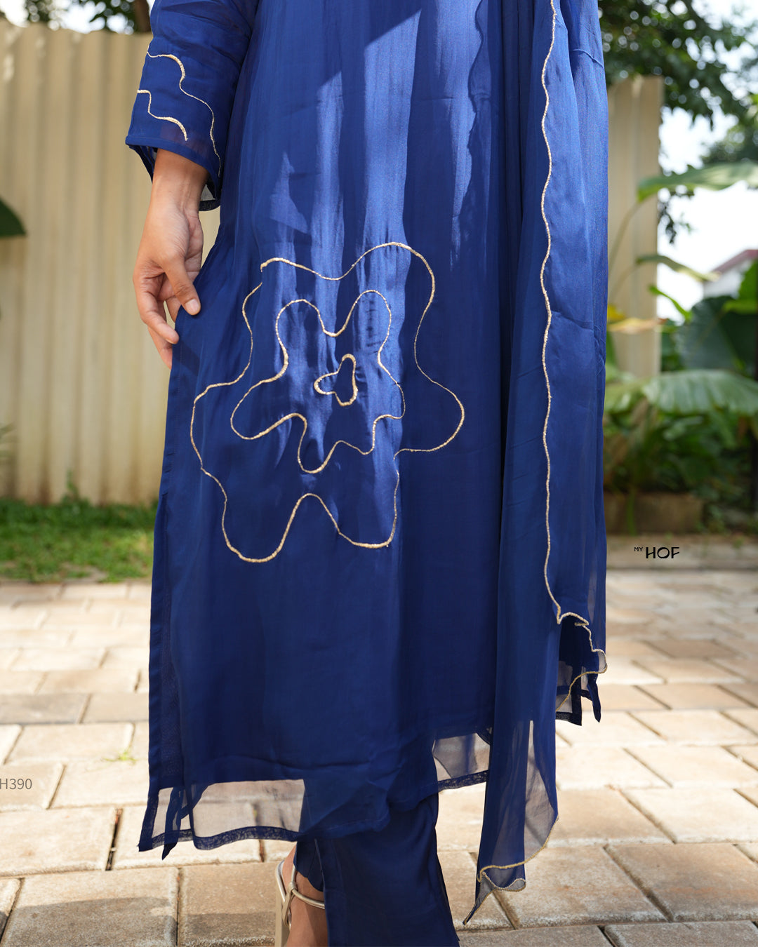 MY HOF Royal Blue Suit Set With Zari Embroidery In Organza