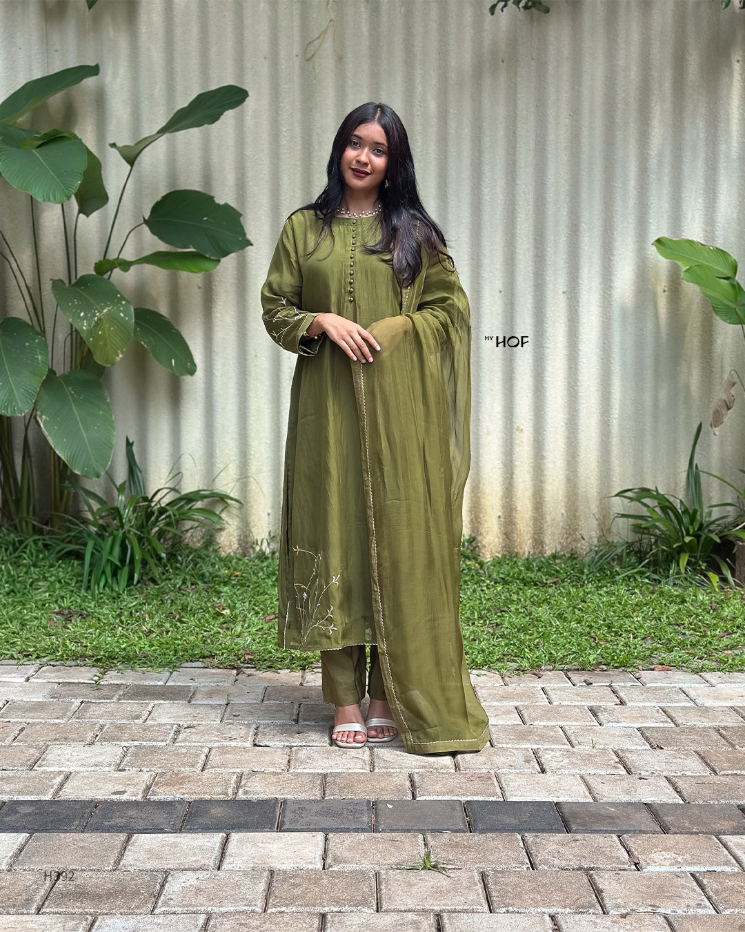 MY HOF olive green suit set in Organza