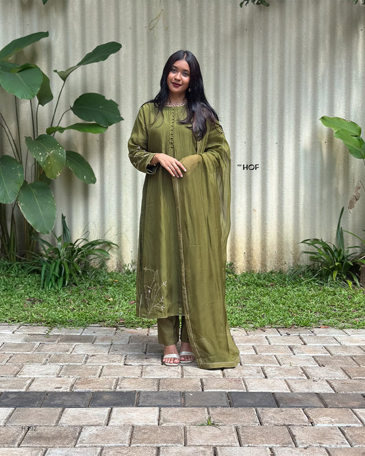 MY HOF olive green suit set in Organza