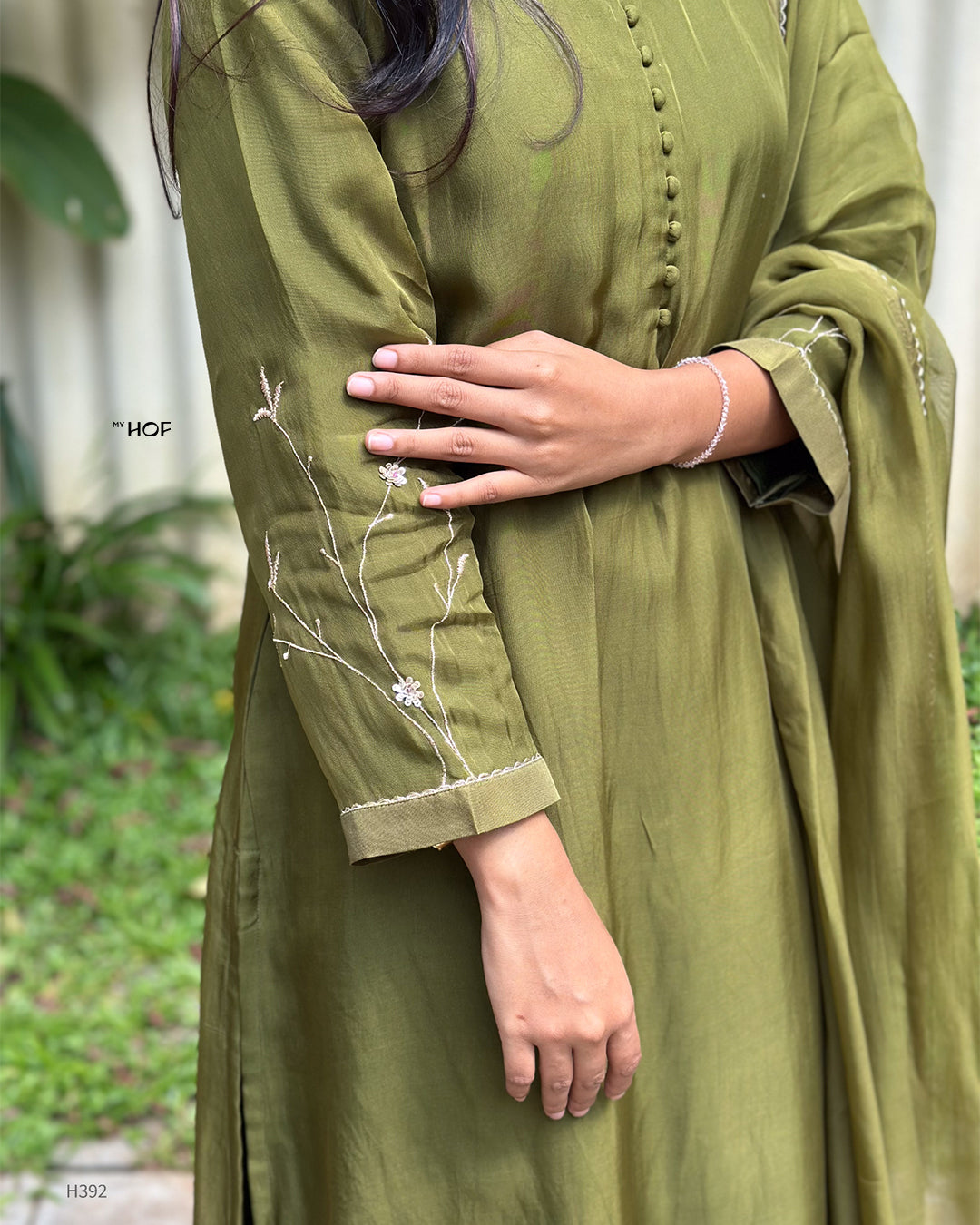 MY HOF olive green suit set in Organza