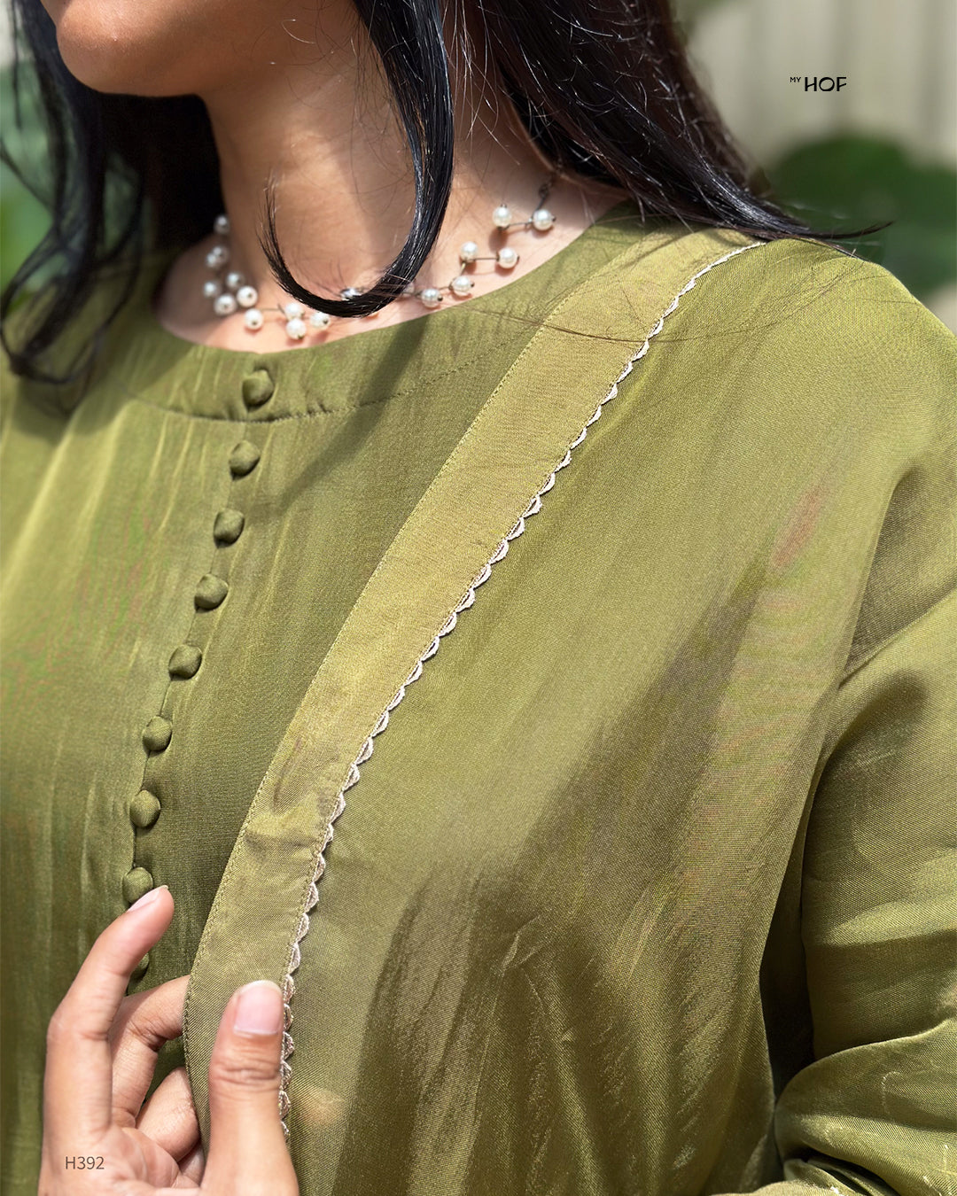 MY HOF olive green suit set in Organza