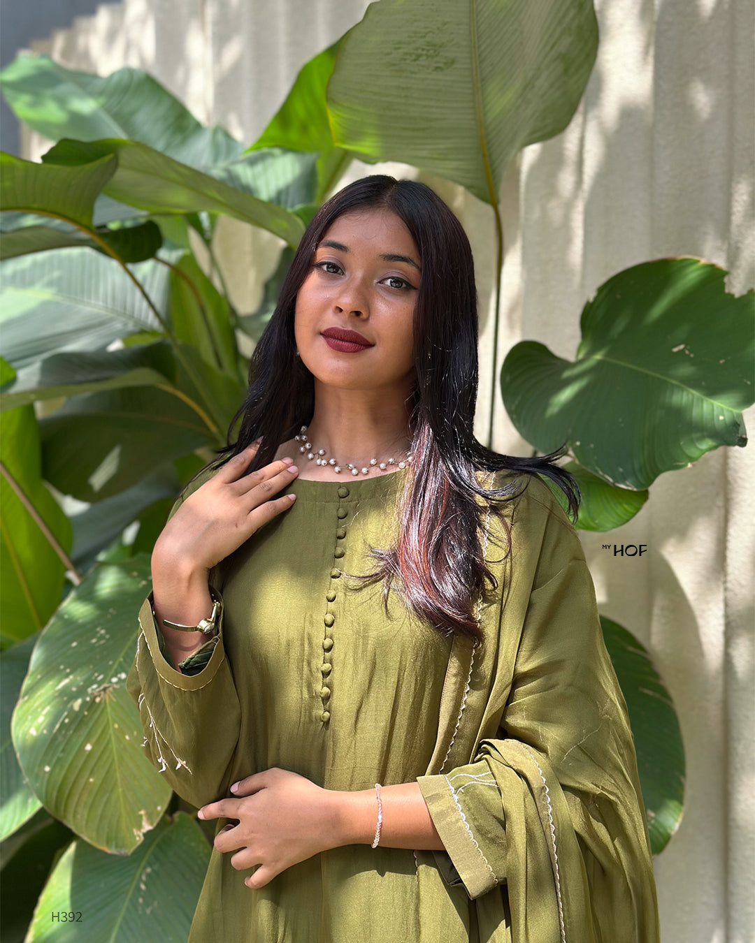 MY HOF olive green suit set in Organza