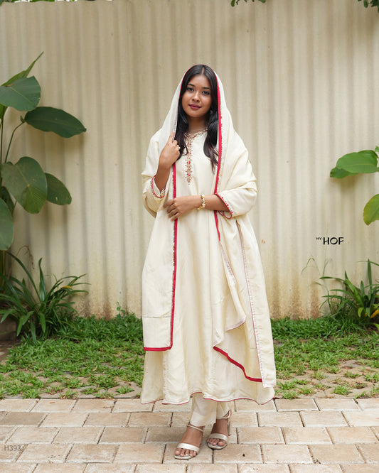 MY HOF Goldish Off White Suit With Hand Embroidery In Tissue Silk