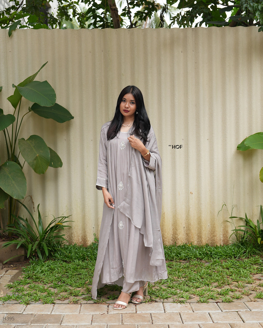 MY HOF Muted Grey Suit Set In Crepe