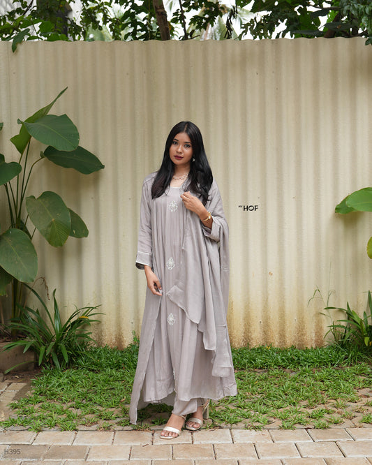 MY HOF Muted Grey Suit Set In Crepe