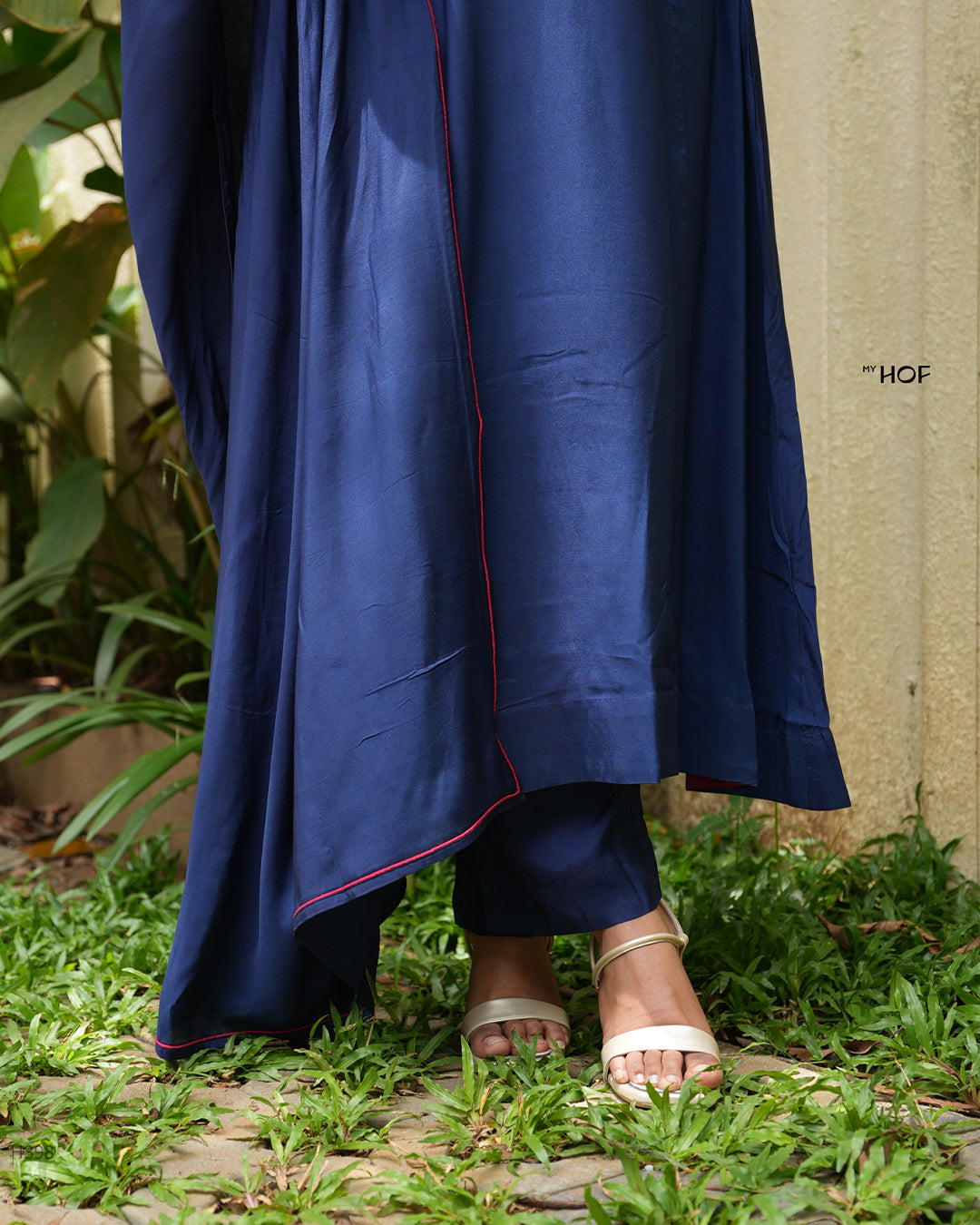 MY HOF Royal Blue Suit Set With hand Embroidery In Muslin