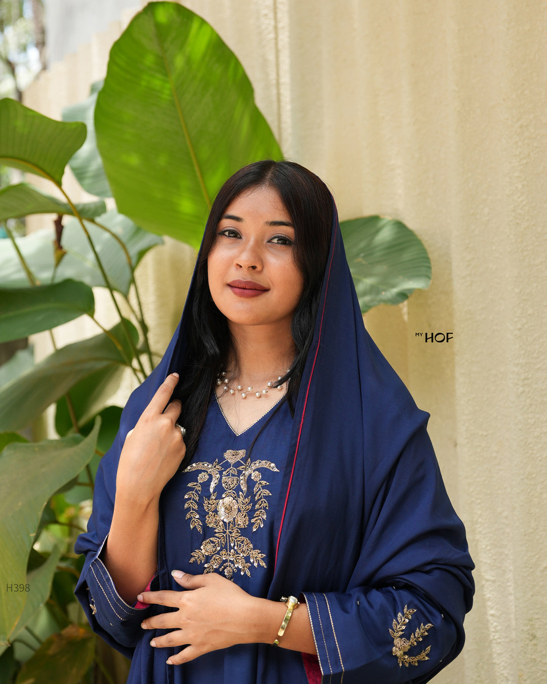 MY HOF Royal Blue Suit Set With hand Embroidery In Muslin