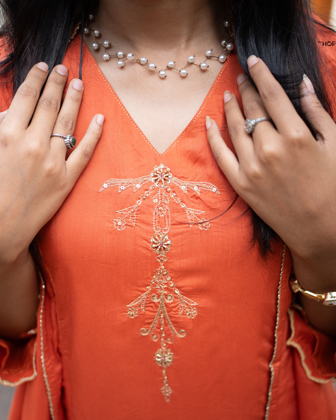 MyHof Brick Orange Suit Set In Muslin