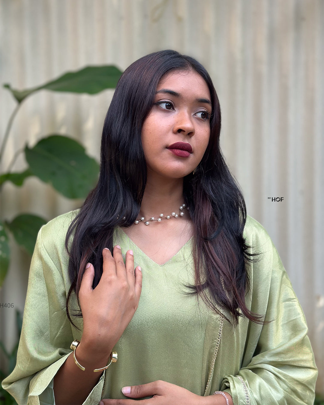 MY HOF Light olive green suit set in  crepe