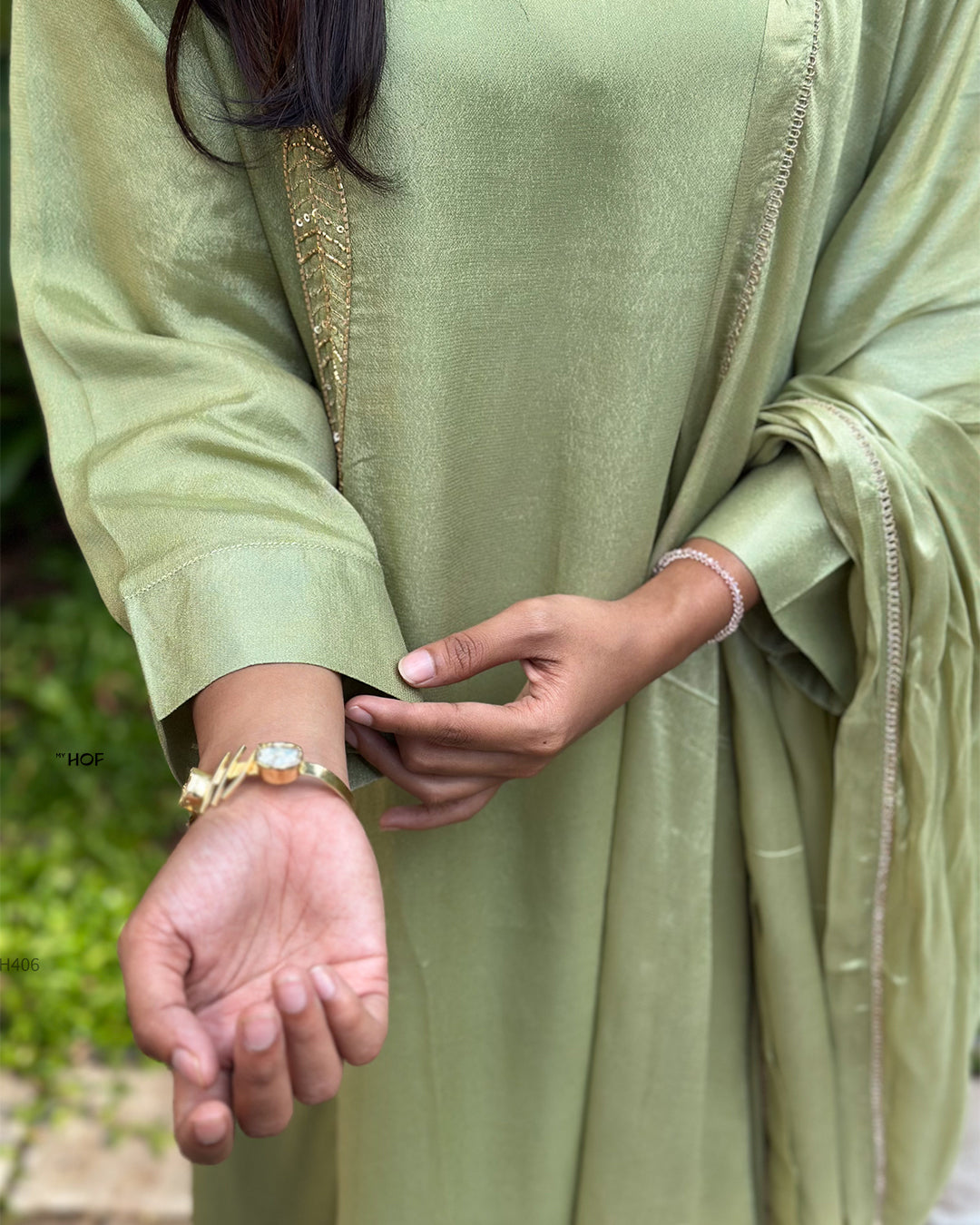 MY HOF Light olive green suit set in  crepe