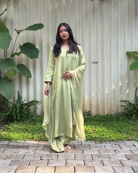 MY HOF Light olive green suit set in  crepe