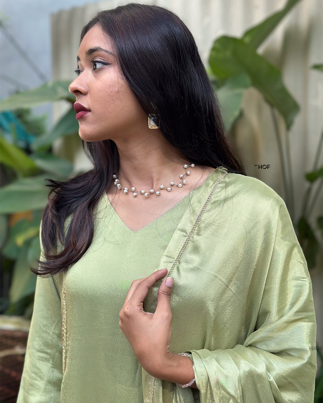 MY HOF Light olive green suit set in  crepe