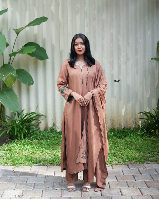 MY HOF Coffee Brown Suit Set In Muslin