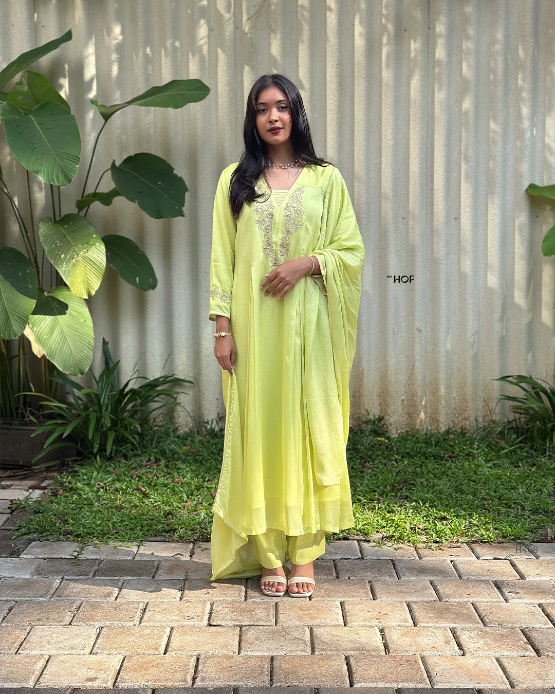 MY HOF  Lime Green Suit Set In Crepe