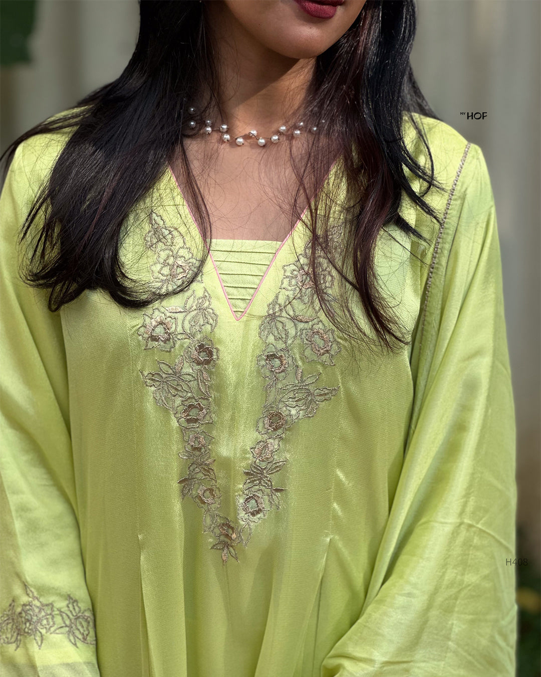 MY HOF  Lime Green Suit Set In Crepe