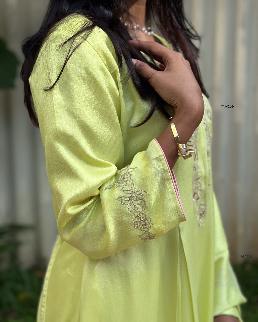 MY HOF  Lime Green Suit Set In Crepe