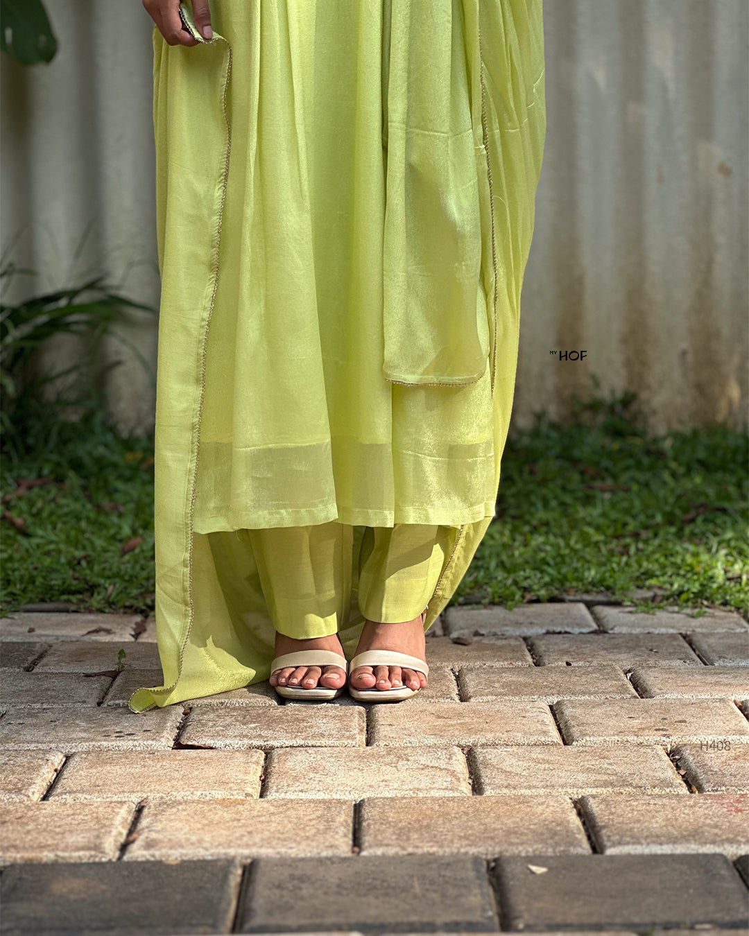 MY HOF  Lime Green Suit Set In Crepe