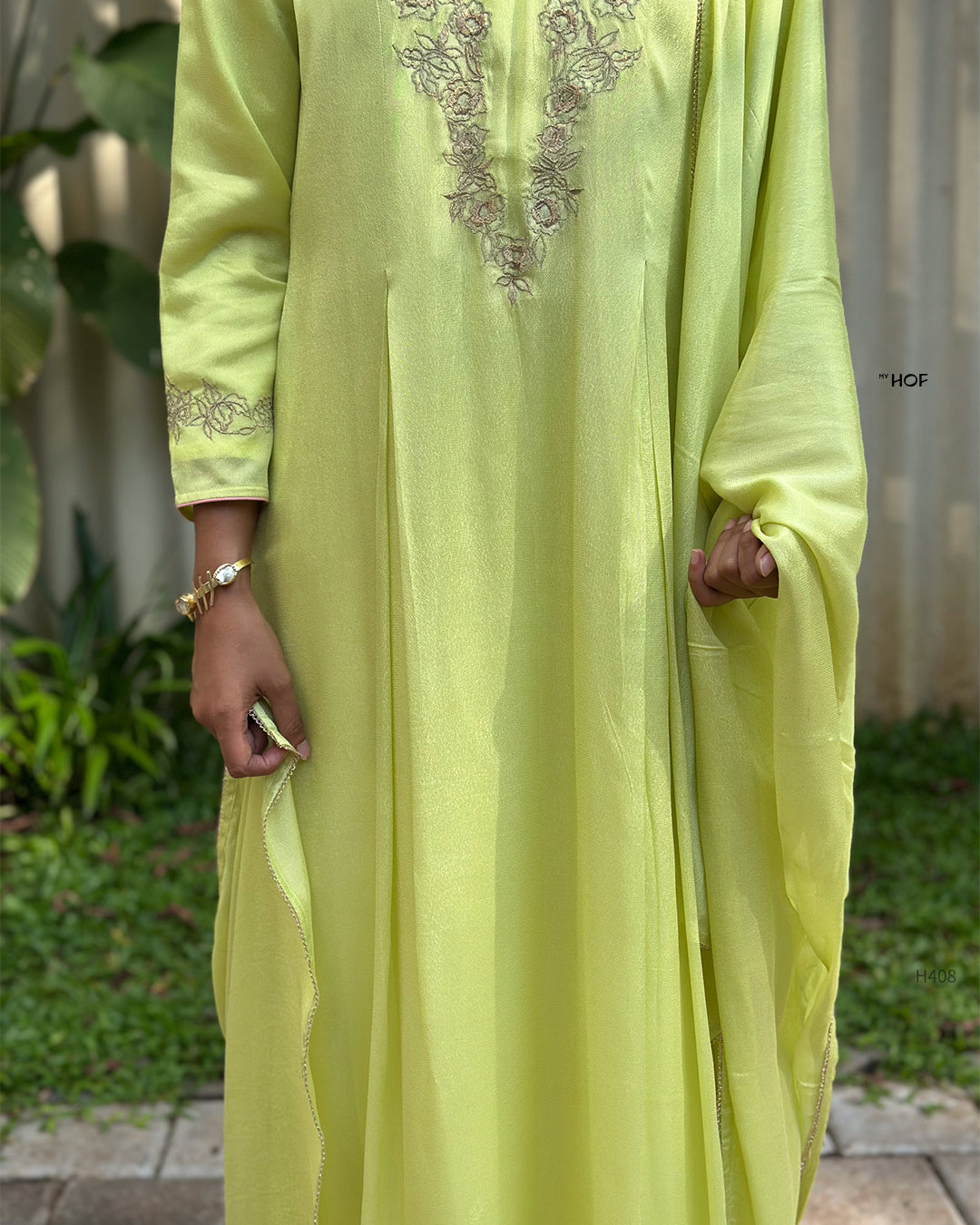 MY HOF  Lime Green Suit Set In Crepe