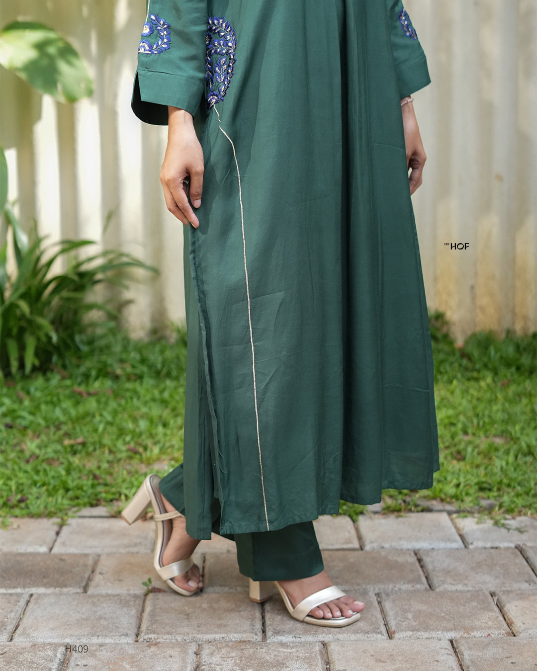 MY HOF  Bottle Green suit set In Muslin Silks