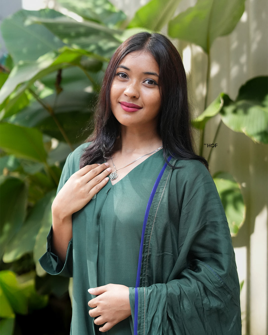 MY HOF  Bottle Green suit set In Muslin Silks