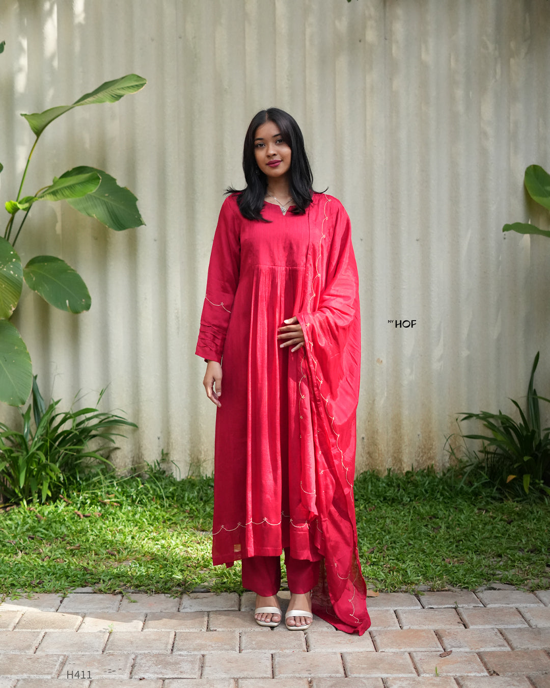 MY HOF Red Suit Set In Georgette