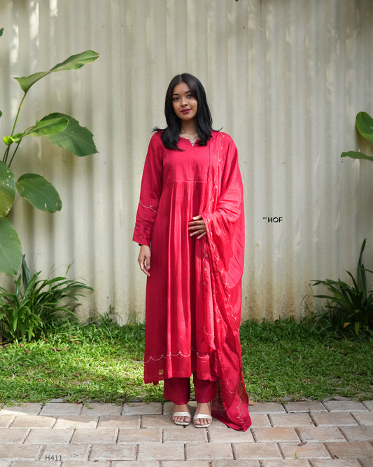 MY HOF Red Suit Set In Georgette