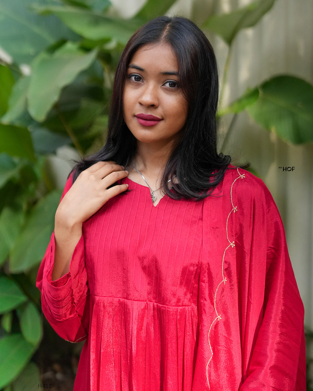 MY HOF Red Suit Set In Georgette