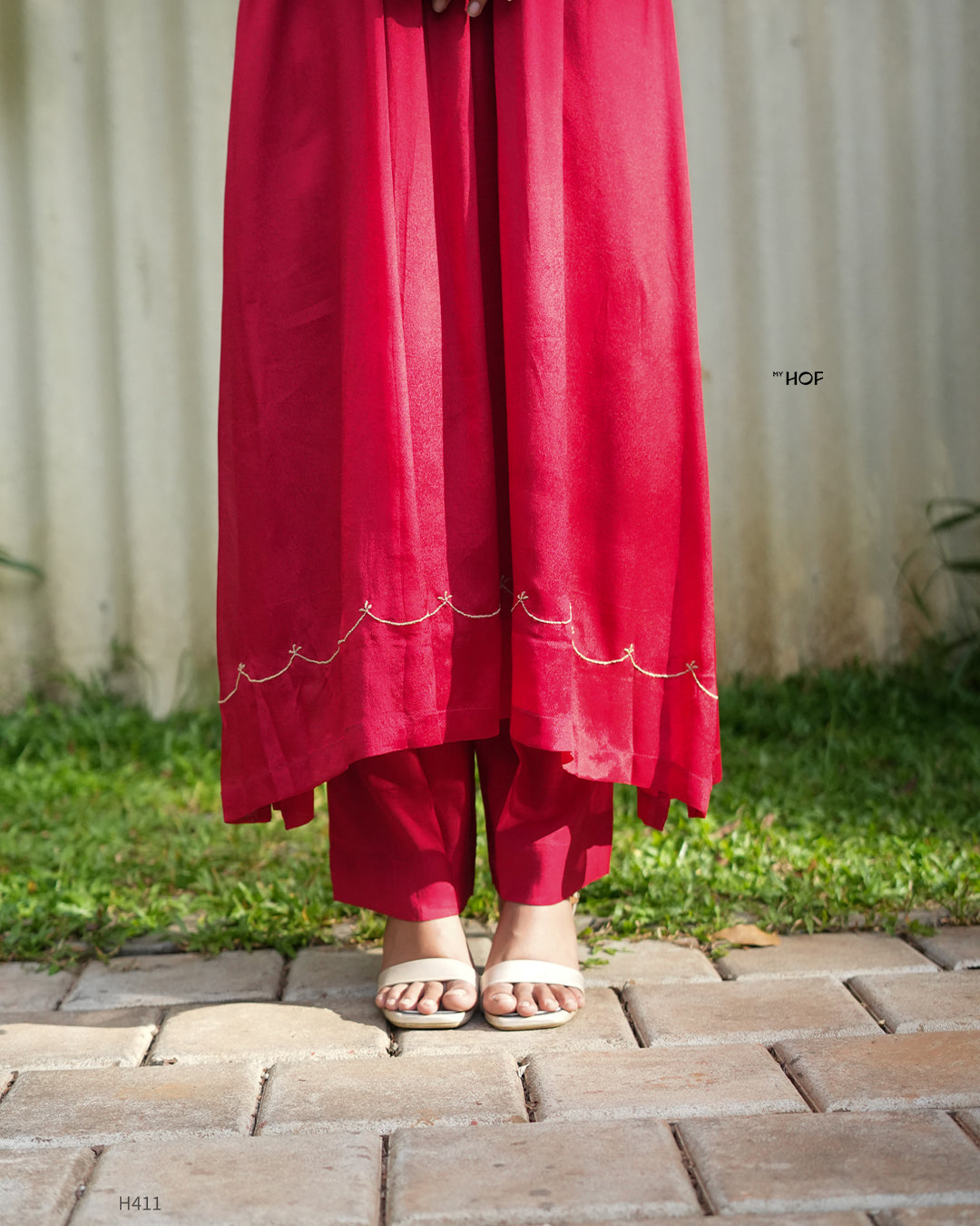 MY HOF Red Suit Set In Georgette