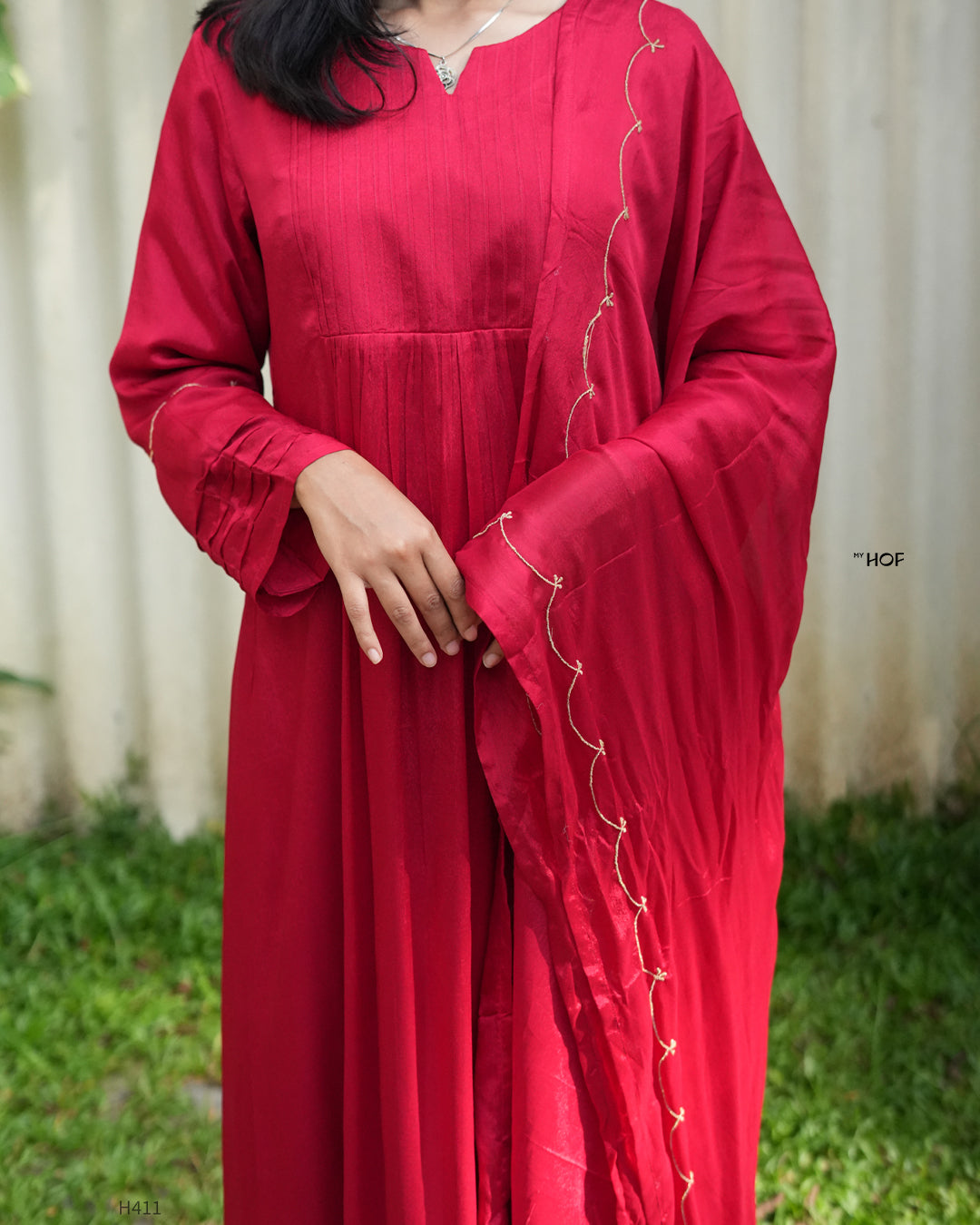 MY HOF Red Suit Set In Georgette