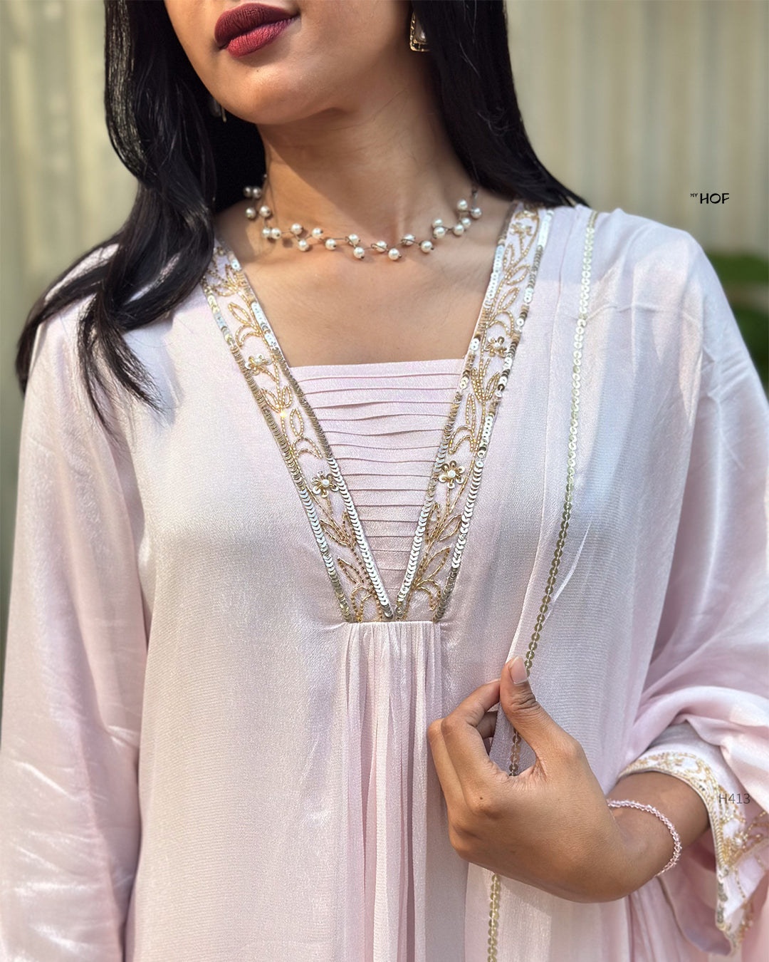 MY HOF Pastel Pink Suit Set In Crepe