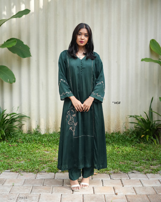 MY HOF  Bottle Green suit set In Muslin Fabric