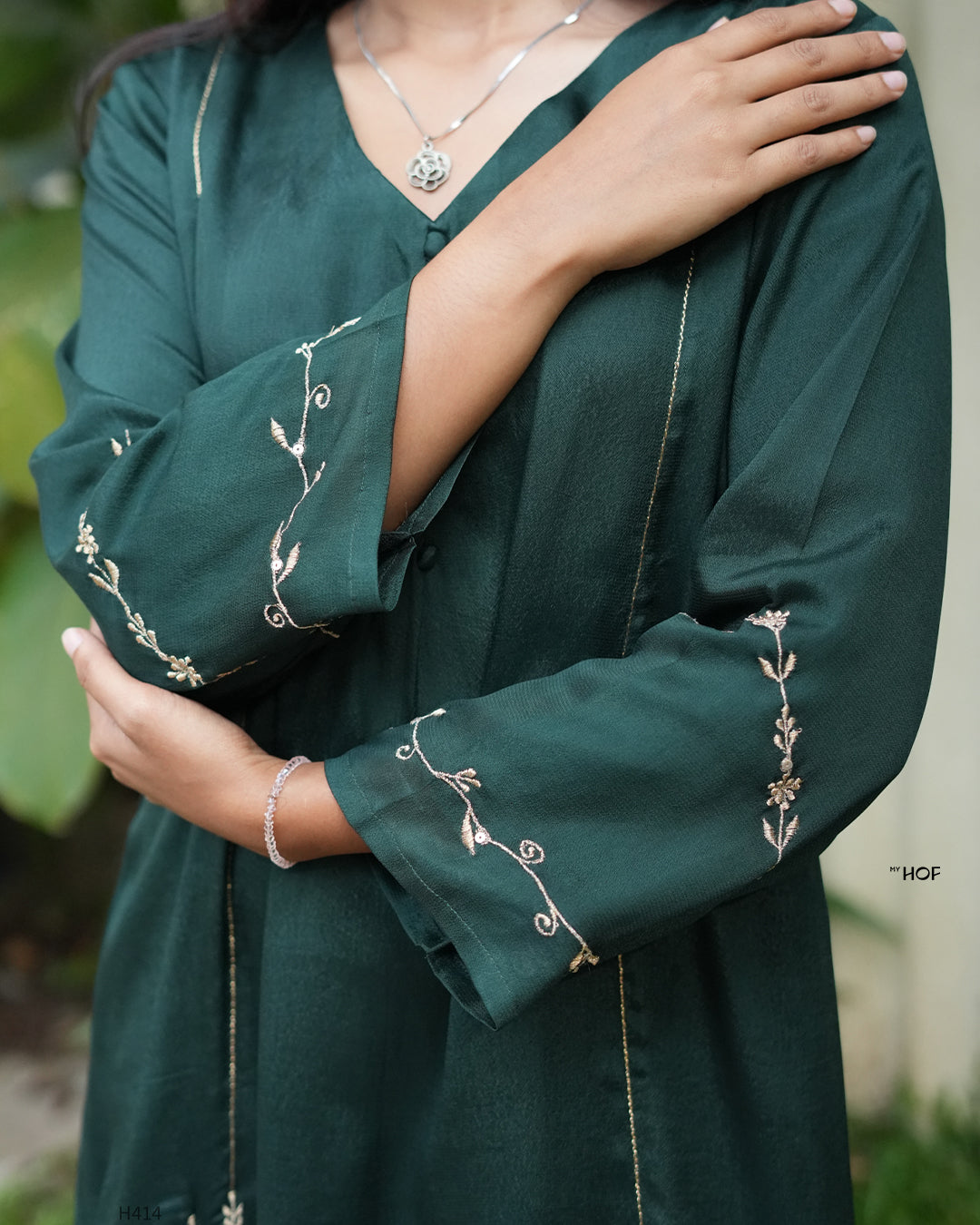 MY HOF  Bottle Green suit set In Muslin Fabric