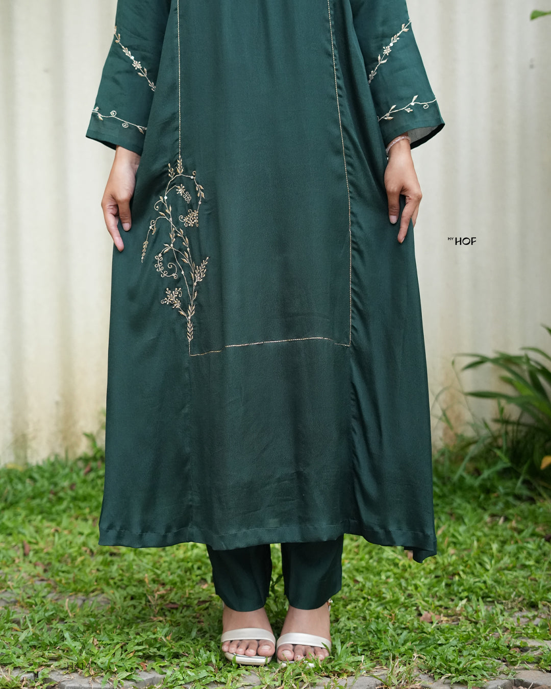 MY HOF  Bottle Green suit set In Muslin Fabric