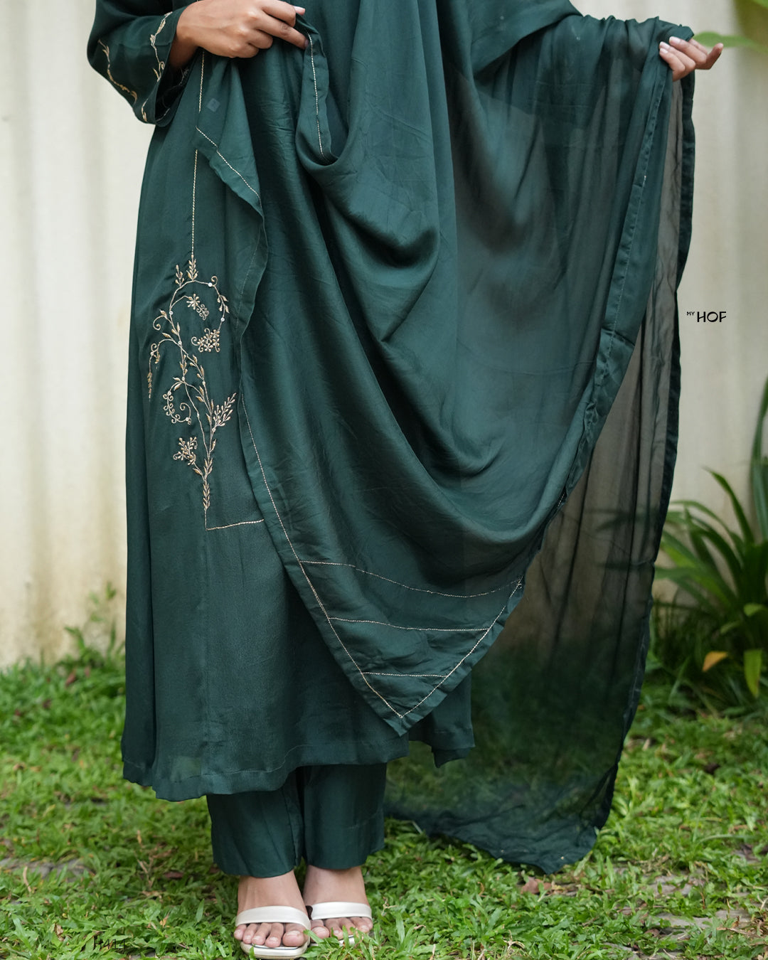 MY HOF  Bottle Green suit set In Muslin Fabric