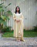 MY HOF Golden Beige Suit Set With Hand Embroidery In Crepe
