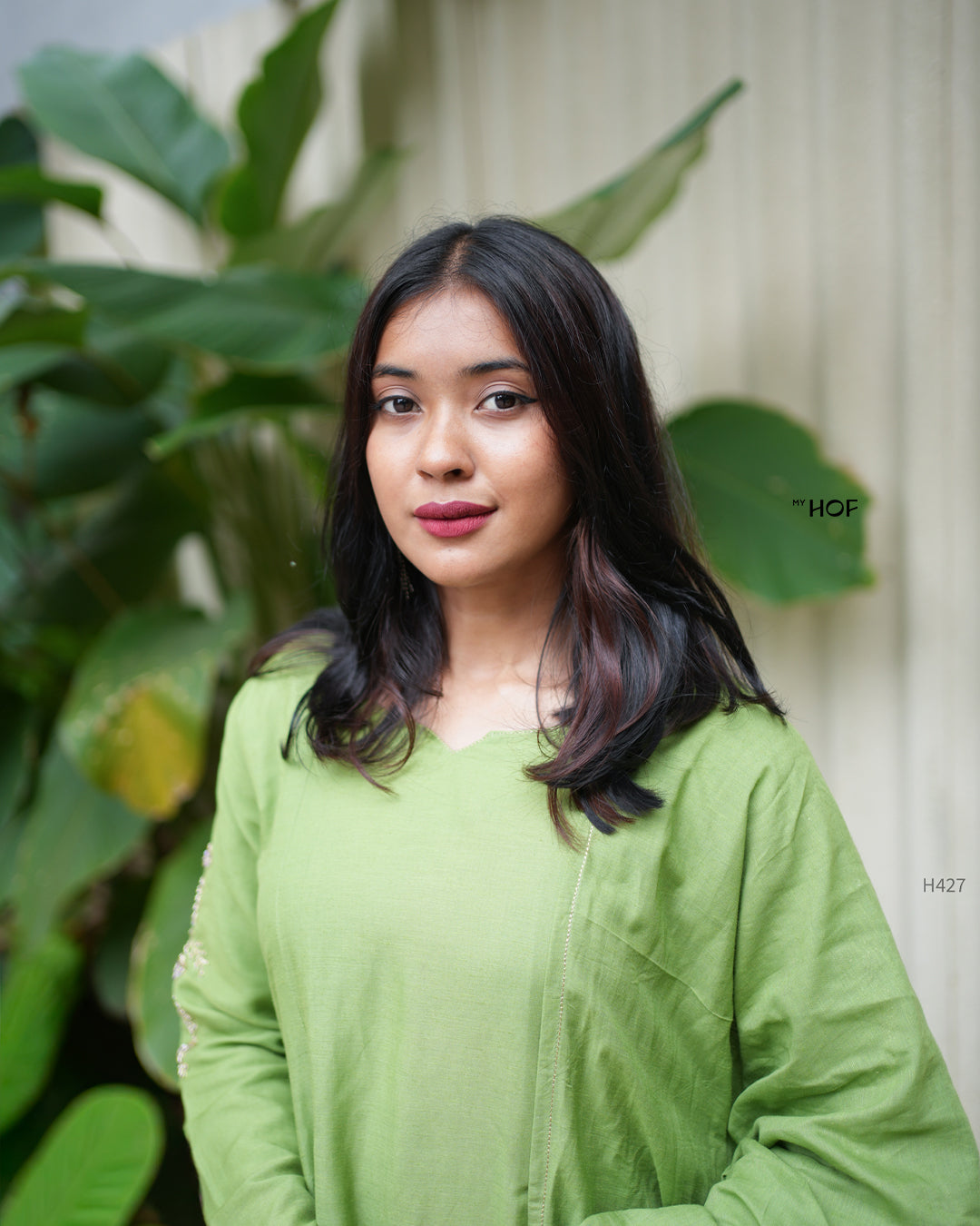 MyHof Green Suit Set Hand Embroidery In Linen