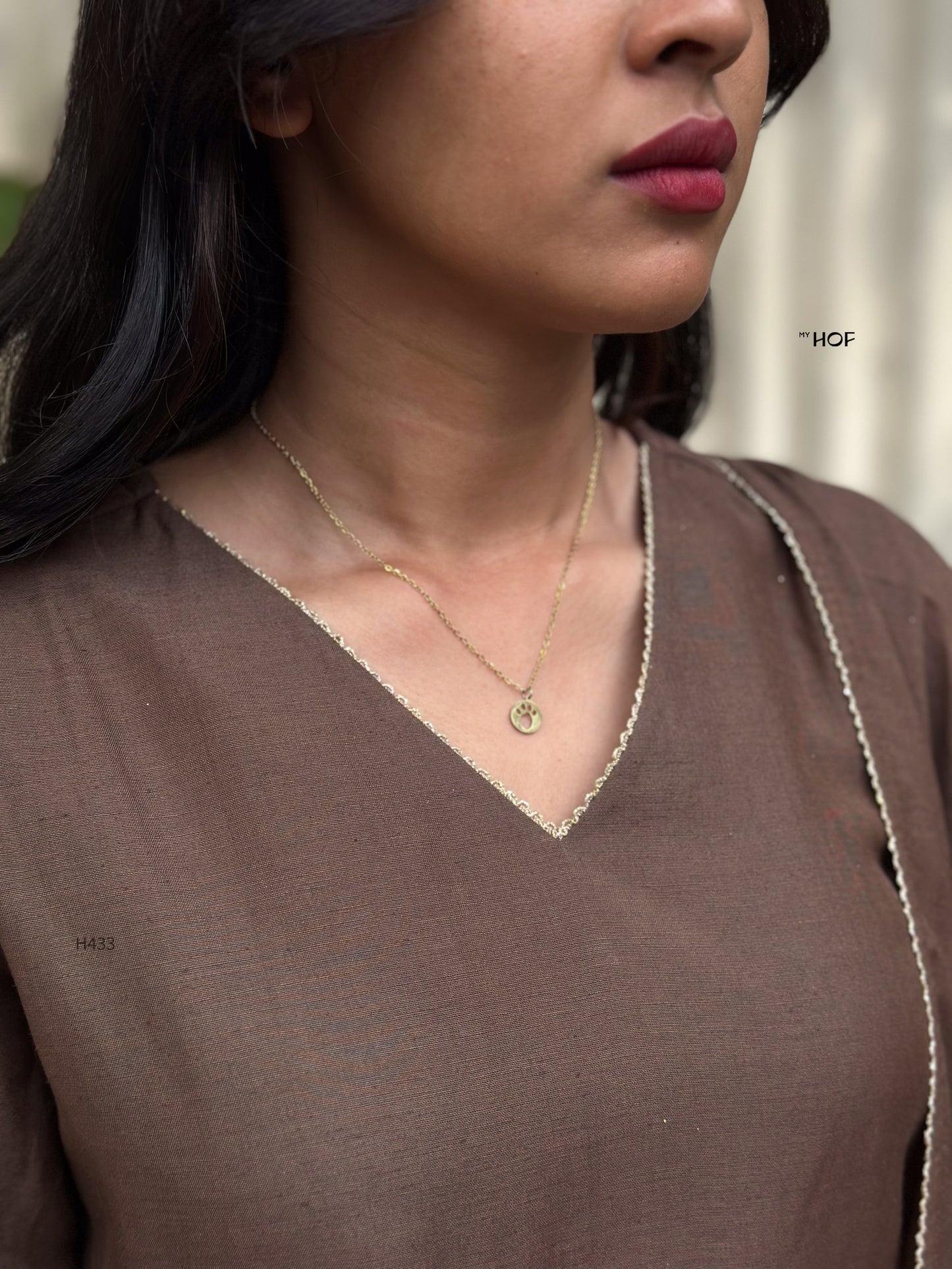 MY HOF Coffee Brown Suit Set With Floral Hand Embroidery In Linen