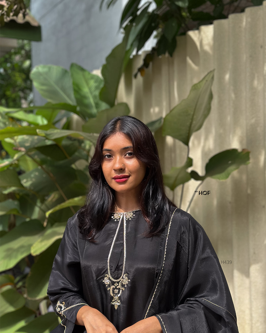 MY HOF Black Suit Set With Hand Embroidery In Glass Organza