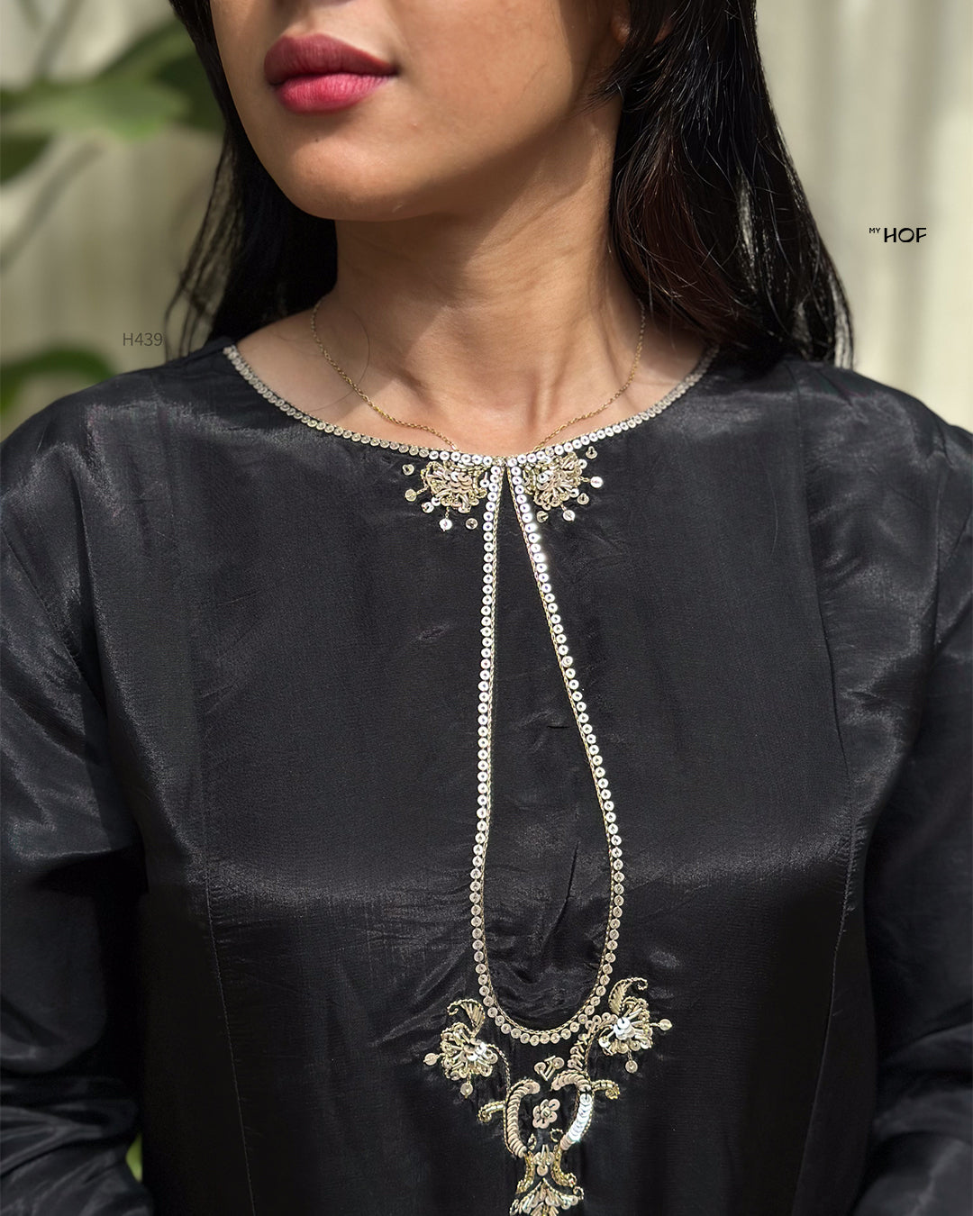 MY HOF Black Suit Set With Hand Embroidery In Glass Organza