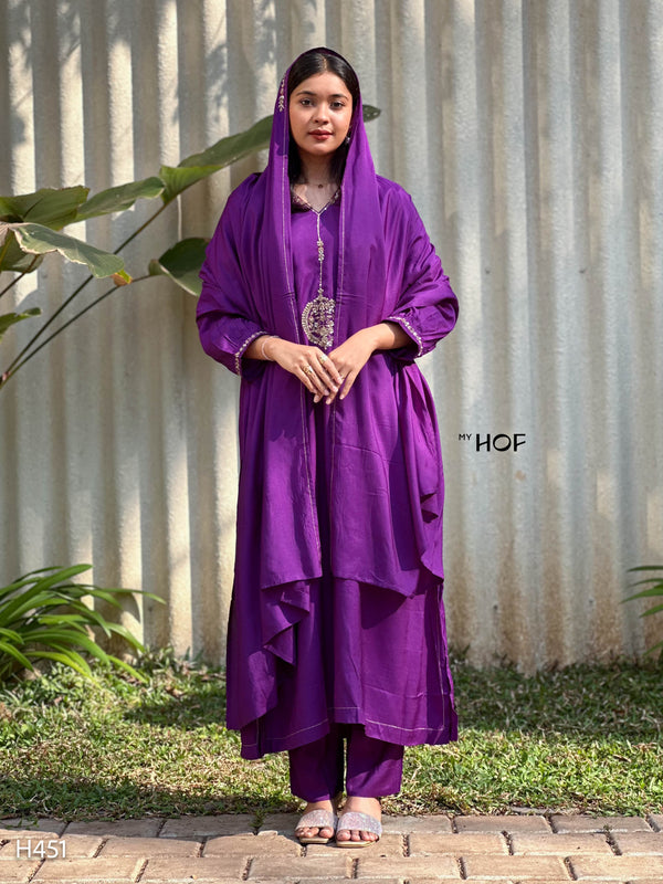 MY HOF Deep Purple Suit With Floral Hand embroidery