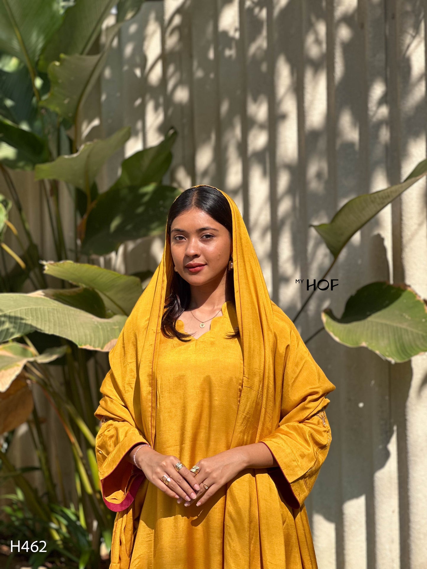 MY HOF Mustard Yellow Suit Set With Floral Hand Embroidery In Muslin