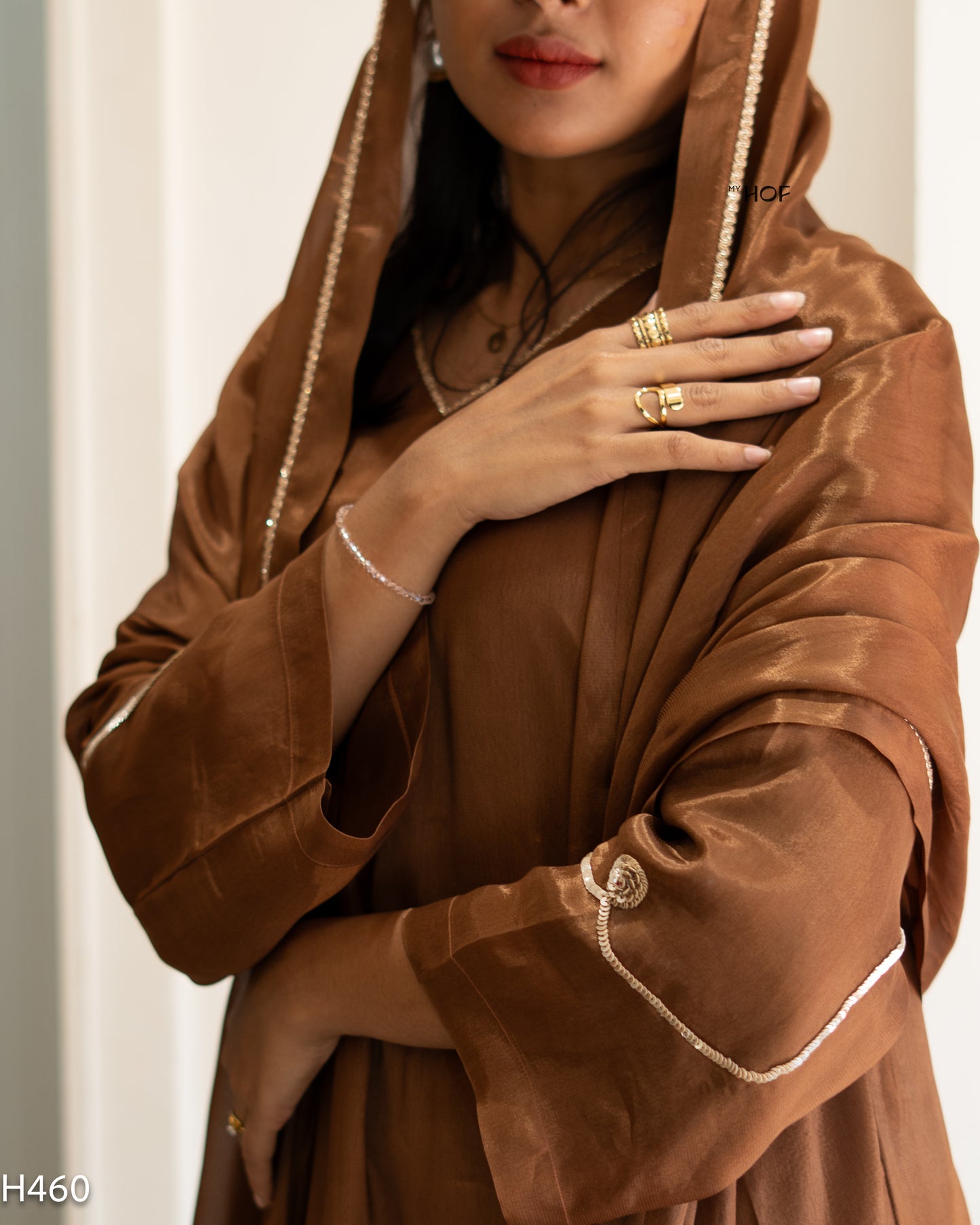 MY HOF Choco Brown Suit Set With Hand Embroidery In Crepe