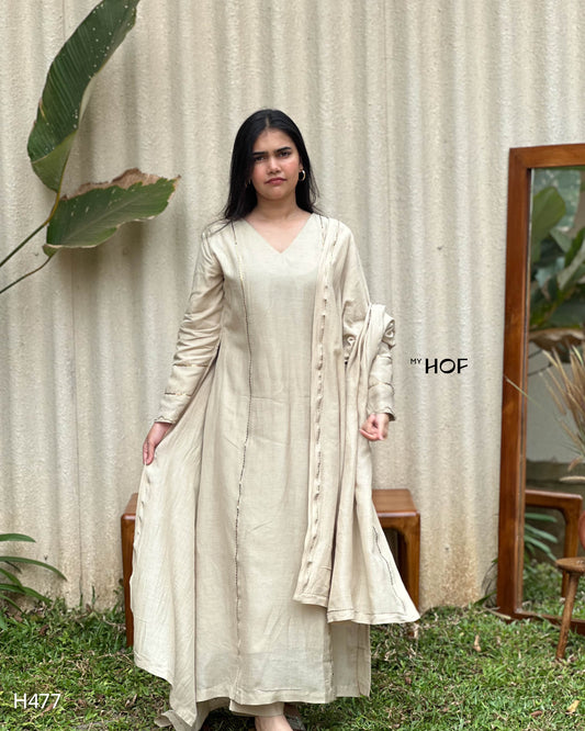 MY HOF Ivory Suit Set With Hand Embroidery In Linen