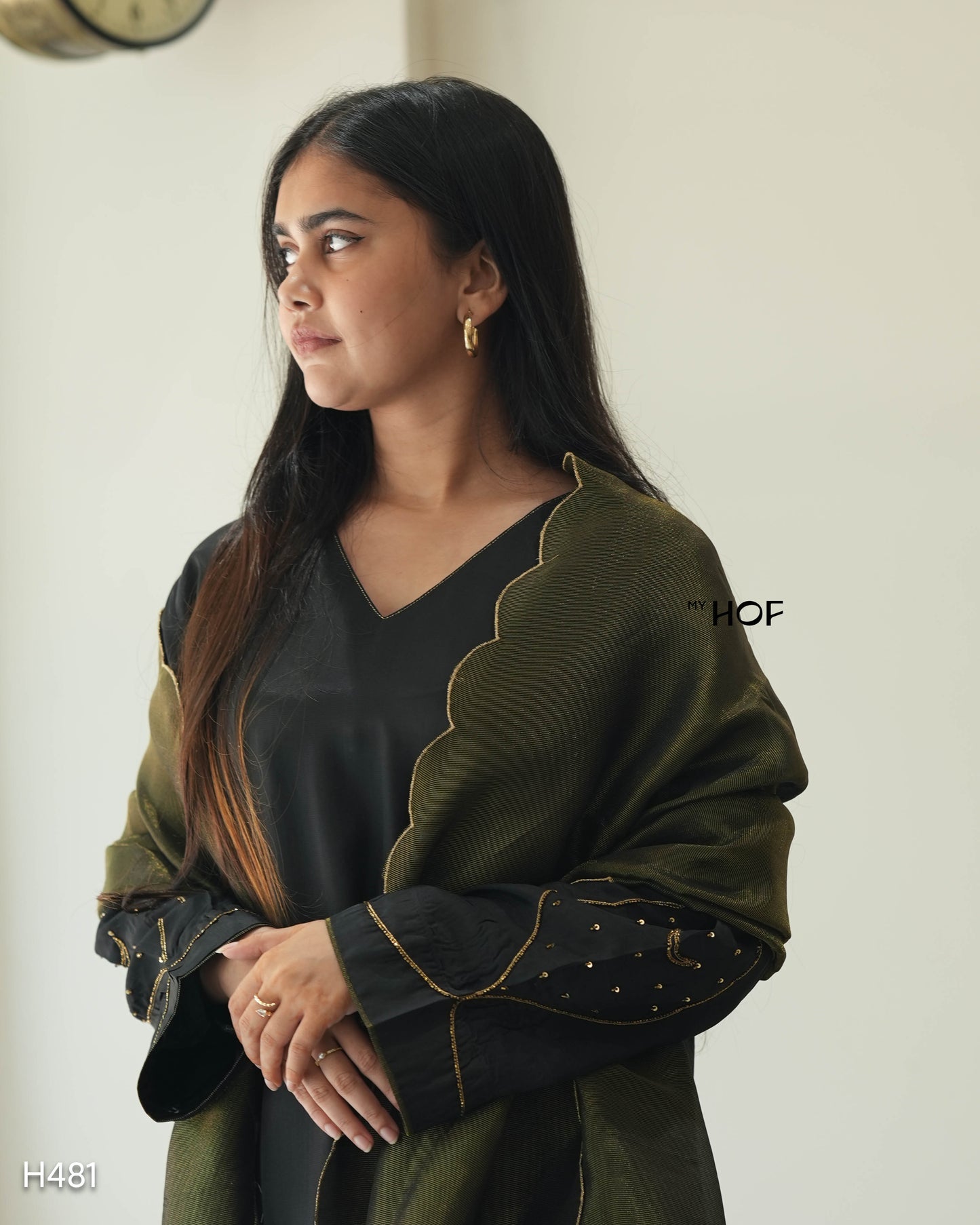 MY HOF Black Suit Set With Hand Embroidery In Crepe