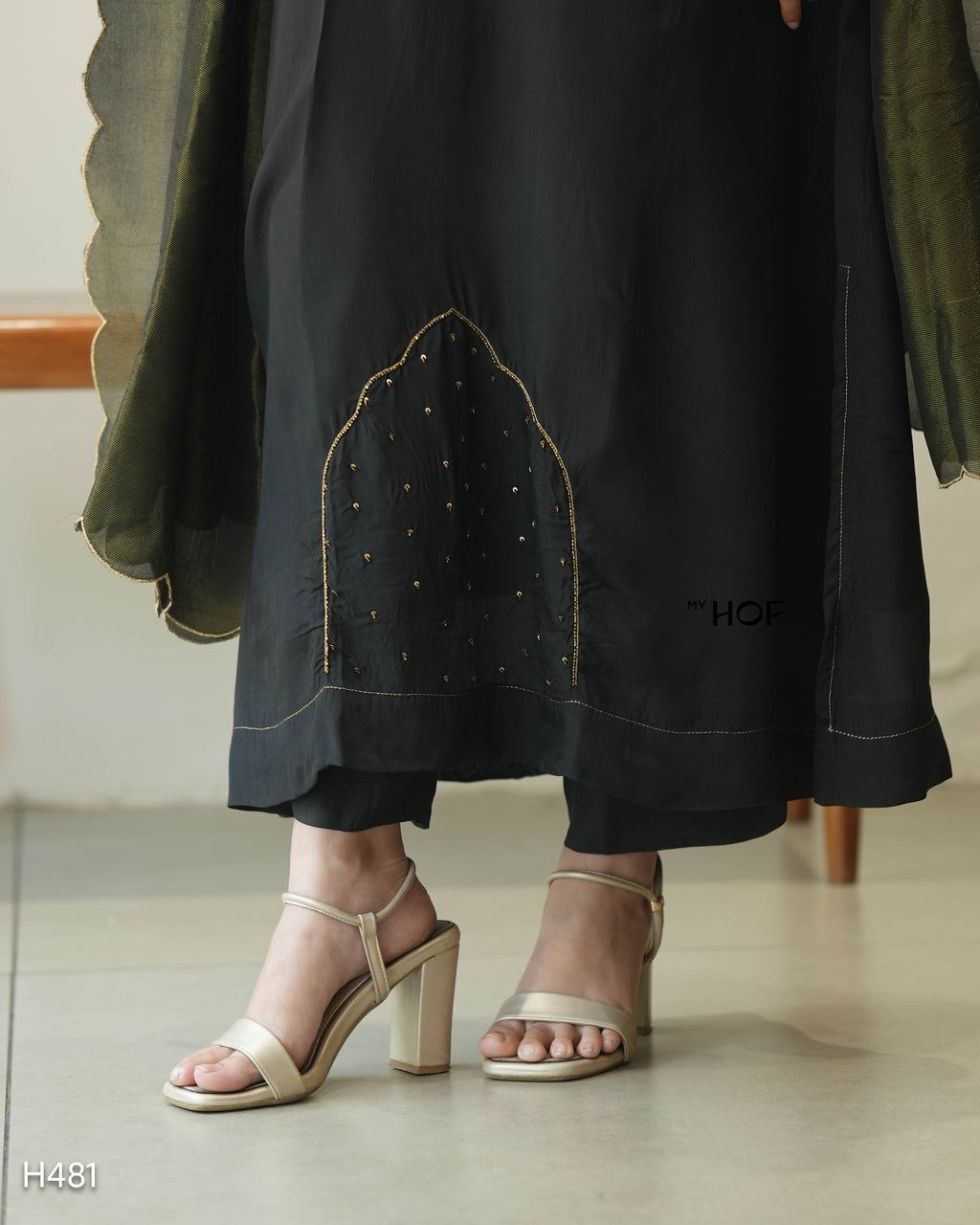 MY HOF Black Suit Set With Hand Embroidery In Crepe